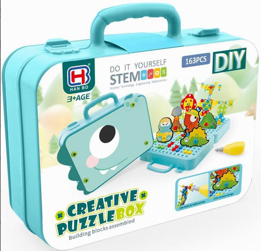 Dino-Themed Creative DIY Puzzle Box – 163-Piece STEM Educational Building Set
