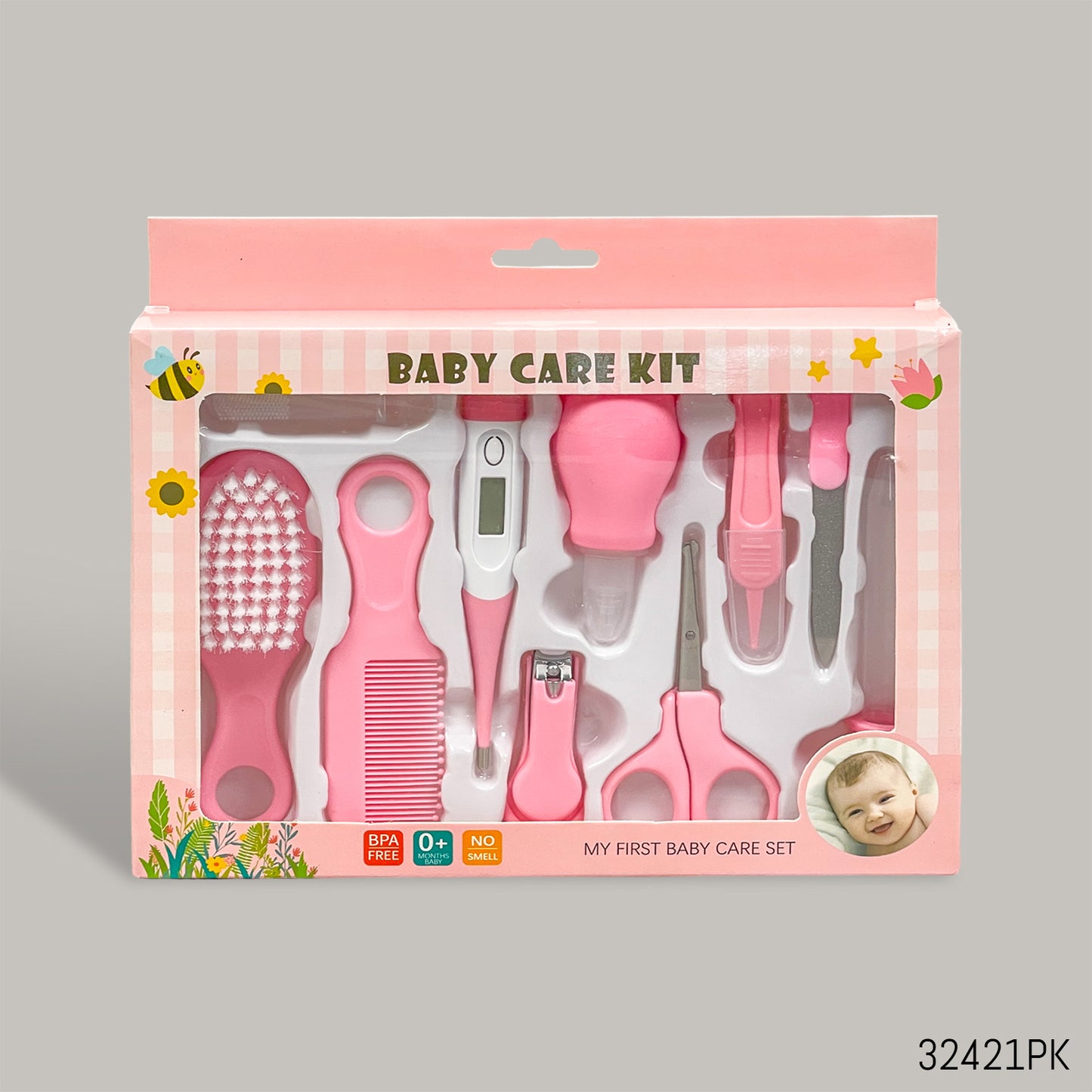 My First Babycare Grooming Kit Set with Thermometer 0+ 10pcs - Pink