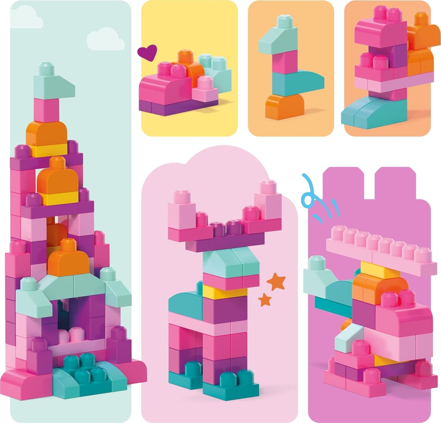 Multi Color Blocks Bricks & Wheels Construction Educational for Kids