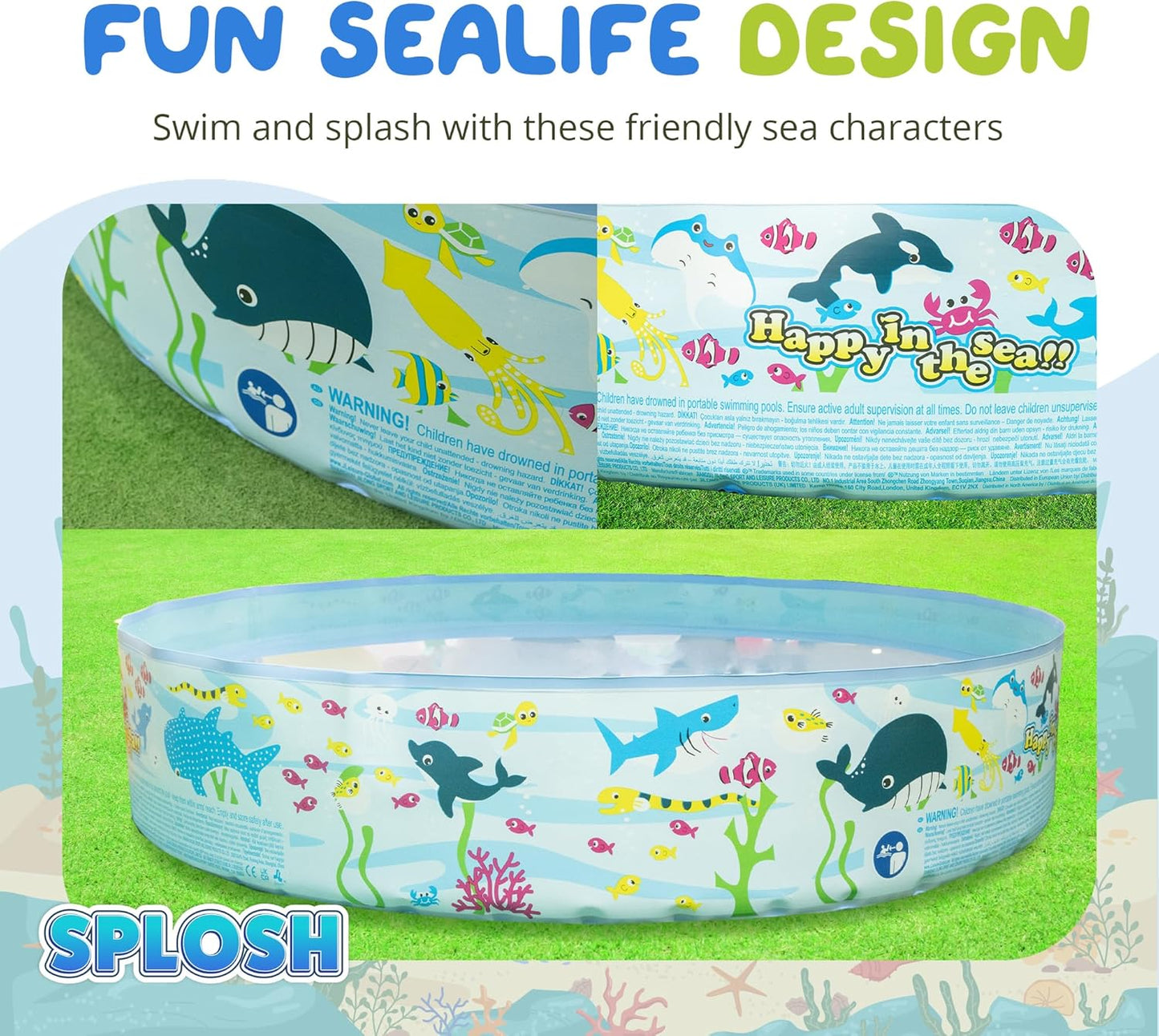 6 Ft Kids Paddling Pool - Easy Setup Pool With Rigid Sides (No Inflating)