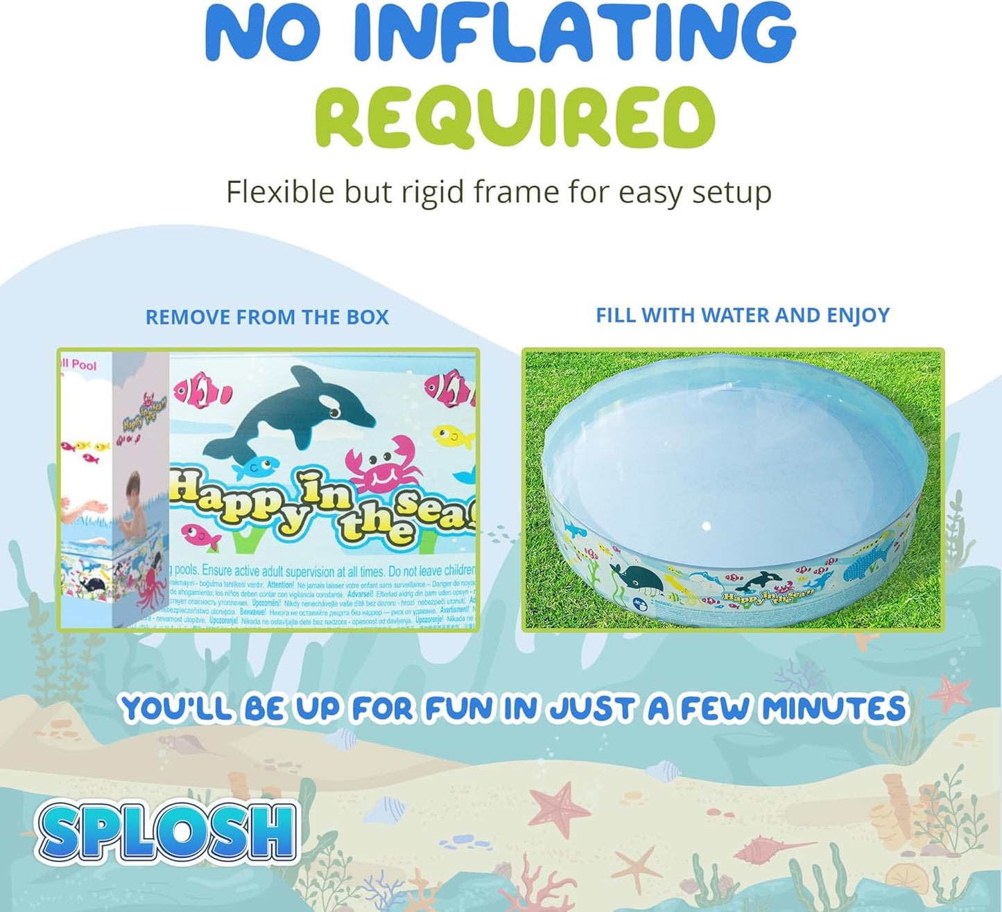 6 Ft Kids Paddling Pool - Easy Setup Pool With Rigid Sides (No Inflating)