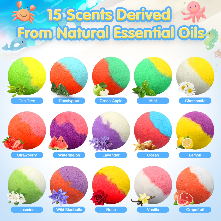 15 Pcs Bath Bombs for Kids