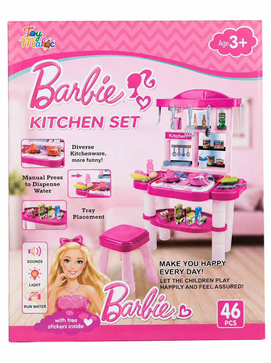Barbie Kitchen Set – 46 Pieces Kids Pretend Play Toy