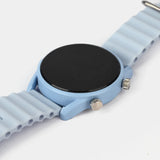 Sports Digital Wrist Watch For Kids Round Blue