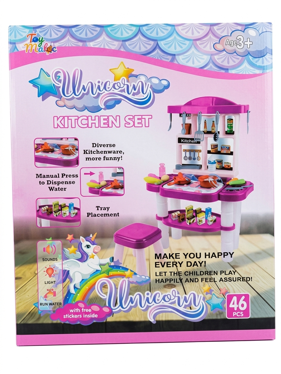 Unicorn Kitchen Set – 46 Pieces Kids Pretend Play Toy