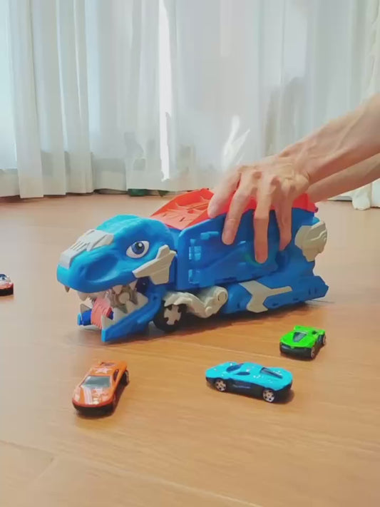 Dinosaur Truck Toy Garage, Racetrack, Transforming into a Dinosaur with Wings,