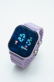 Sports Digital Wrist Watch For Kids Square Purple