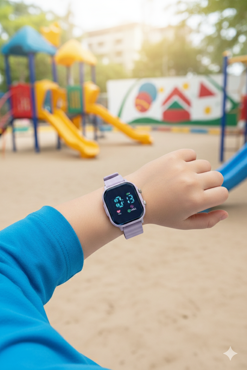 Sports Digital Wrist Watch For Kids Square Purple