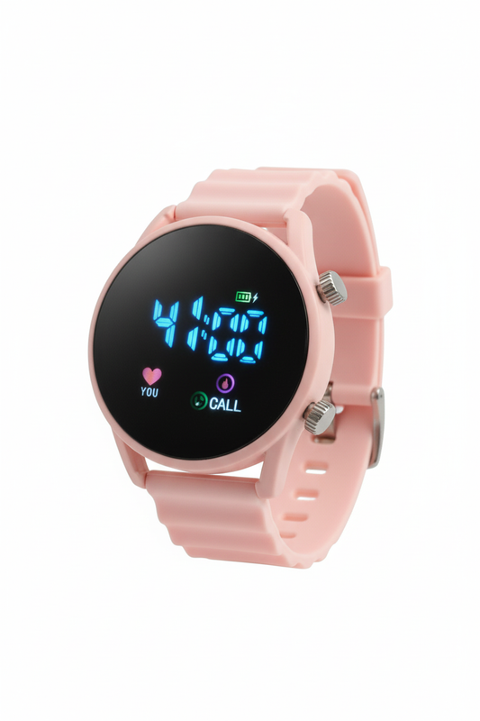 Sports Digital Wrist Watch For Kids Round pink