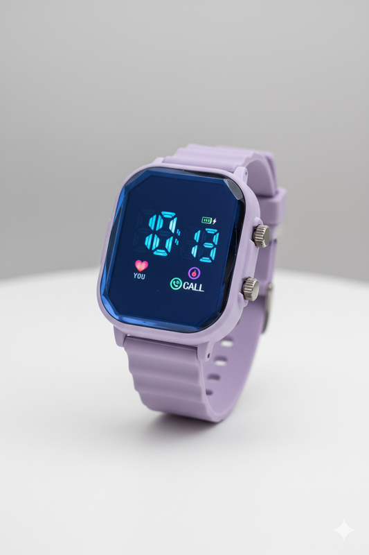 Sports Digital Wrist Watch For Kids Square Purple