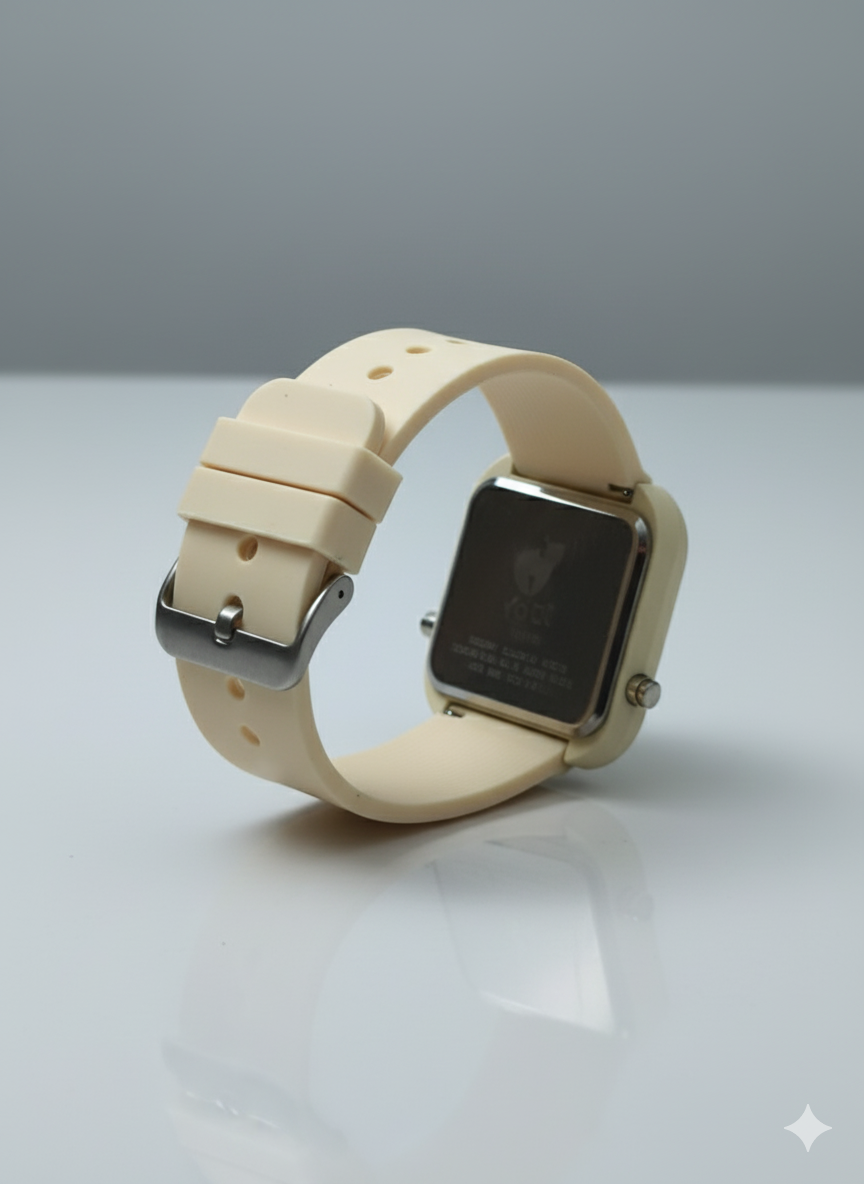 Sports Digital Wrist Watch For Kids Square Cream
