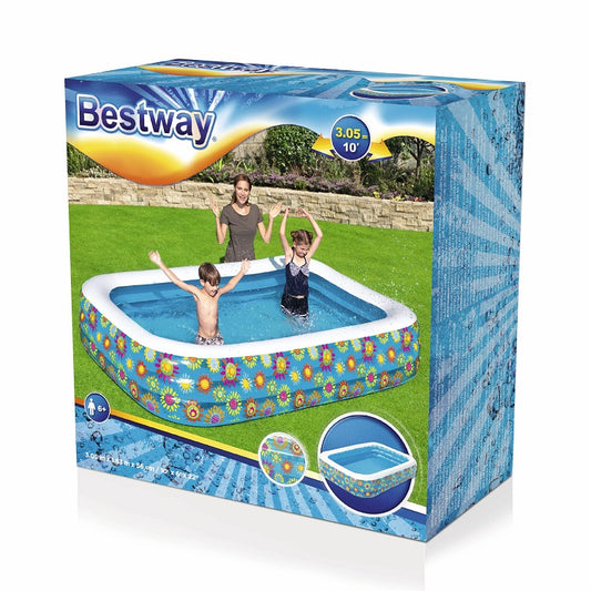 54121 Bestway 305x183x56cm Play Pool For Kids Rectangular 3-Ring Inflatable Pool 1161 L Bath Pool 10'x72"x22"