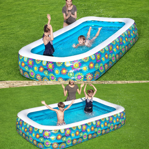 54121 Bestway 305x183x56cm Play Pool For Kids Rectangular 3-Ring Inflatable Pool 1161 L Bath Pool 10'x72